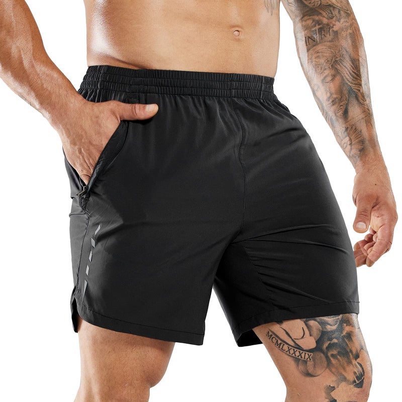 MIER Men's Lightweight Running Shorts Quick Dry Gym Sports Shorts with Zipper Pockets,Black,M - Image 1